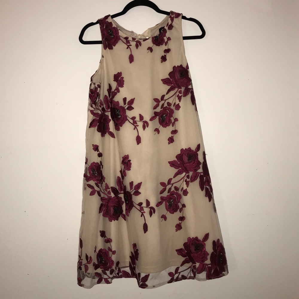 Tan/burgundy embroidered dress